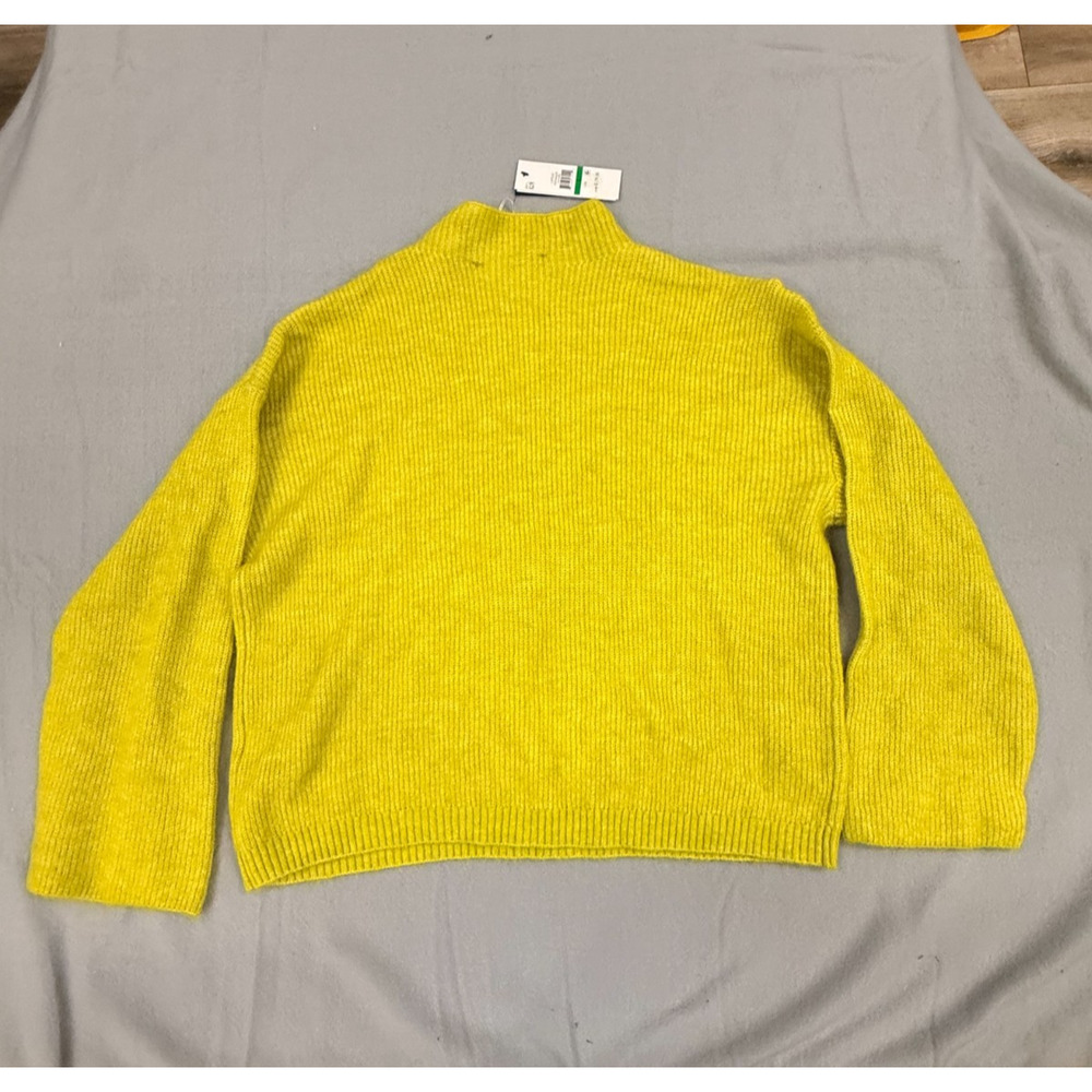 Dkny Sweater Womens L Citronella Wool Blend Knit Funnel Neck Drop Shoulder NWT - Picture 4 of 12